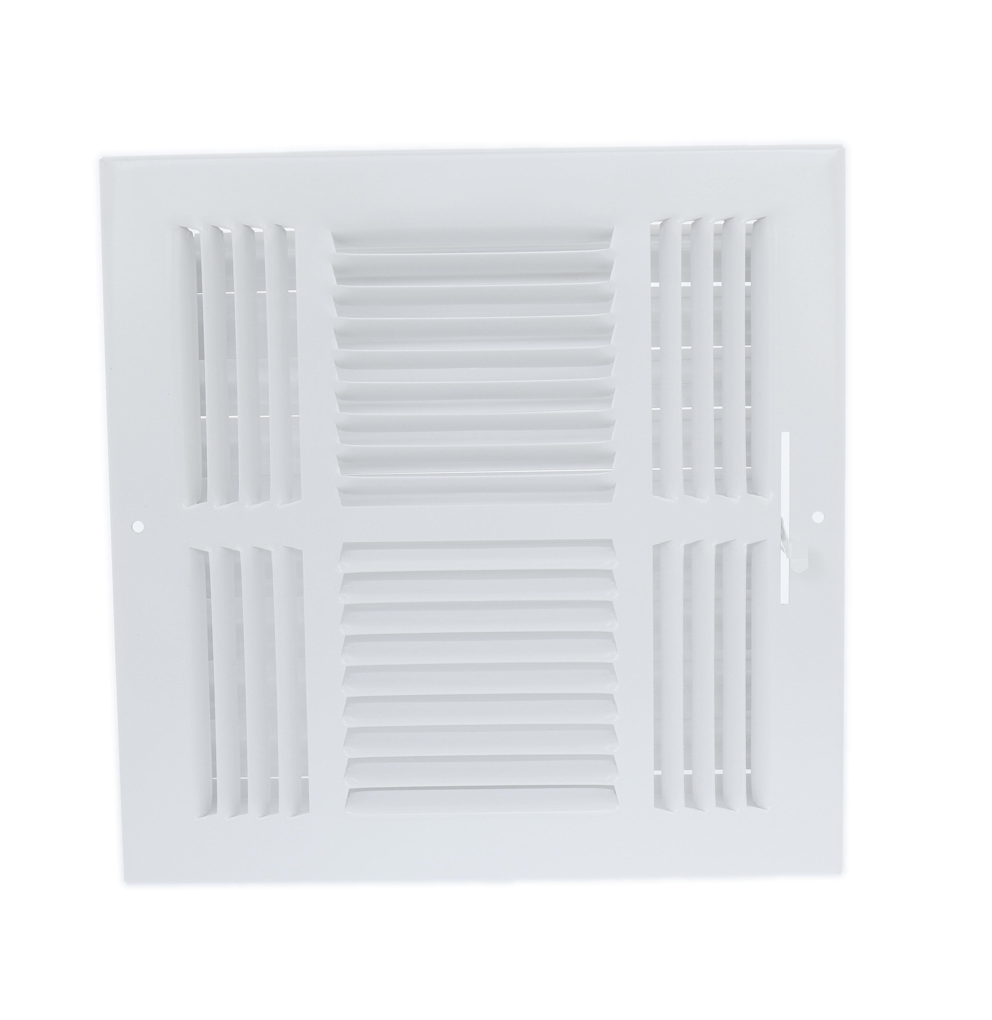 Duravent 190 Series 01191010CW Sidewall/Ceiling Register, 10" x 10" Duct Opening Size, 4-Way, 11-3/4" L x 1-1/8" H x 11-3/4" W Size, Steel, 35 Degrees Deflection Angle, White, Enamel Finish