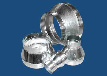M&M Manufacturing 403 Series 403-1614 Duct Reducer, 16" x 14" Fitting Size, 28 Ga, Round To Round, ASTM-A653 CS B Galvanized Steel, Galvanized, Domestic, Silver