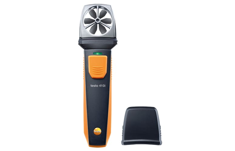 Testo Smart Probe 410i Wireless Vane Anemometer, 78.7-5,906 FPM, 0-99,999 CFM Air Flow Capacity, Â± 0.9 Â°F (Temperature), App-Based, AAA Battery, 130 Hrs Battery Life, Requires Ios 13.0 Or Newer; Requires Android 8.0 Or Newer; Requires Mobile End Device With Bluetooth 4.2