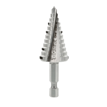 DIABLO® DSD0875S12 12-Step Drill Bit, 3/8 to 7/8 in Dia, 2-3/4 in L, Hex Shank, 1/4 in Shank, HSS, 1/4 in Chuck