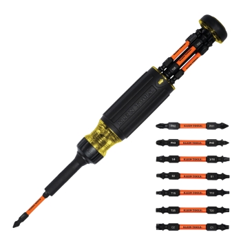 KLEIN TOOLS® 32315HD 15-in-1 Impact-Rated Multi-Bit Torsion Zone Ratcheting Screwdriver, 1/4 in Drive, 15 -Piece, Yes