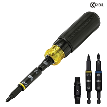 KLEIN TOOLS® KNECT™ 32500HDRT 11-in-1 Impact-Rated Ratcheting Screwdriver/Nut Driver, #1, #2, 3/16 in, 1/4 in, T25 Bit