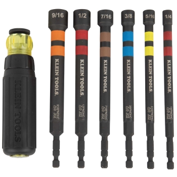 KLEIN TOOLS® 32950 Ratcheting Power Nut Driver, SAE, 1/4 in, 5/16 in, 3/8 in, 7/16 in, 1/2 in, 9/16 in Nut, Hex Drive