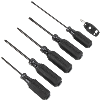 KLEIN TOOLS® 85446BLK Blackout Screwdriver Set, #1, #2, 3/16 in, 1/4 in Bit, 6 -Piece, Magnetic: Yes, 12.63 in L, Steel