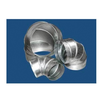 M&M 12501309006 Straight 90 deg Elbow, Round Duct, 90 deg Angle, 6 in Dia, Steel, 30 ga Gauge