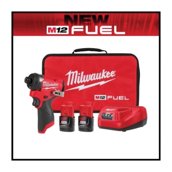 Milwaukee® M12 FUEL™ 3453-22 Hex Impact Driver Kit, 1500 in-lb Torque, Battery Power Source, Brushless Motor, Hex Drive