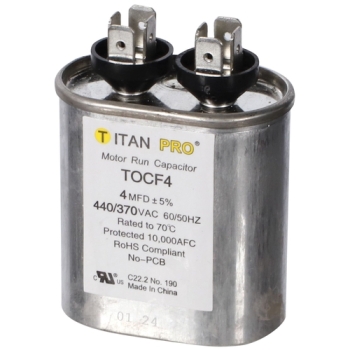 TITAN PRO® TOCF4 Run Capacitor, 4 uF MFD, 370/440 V, Oval, Aluminum, 50/60 Hz