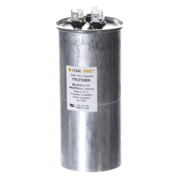 TITAN PRO® TRCFD805 Run Capacitor, 80 + 5 uF MFD, 370/440 V, Round, Dual Capacitor, 2-1/2 in Dia, 5.31 in H, Aluminum