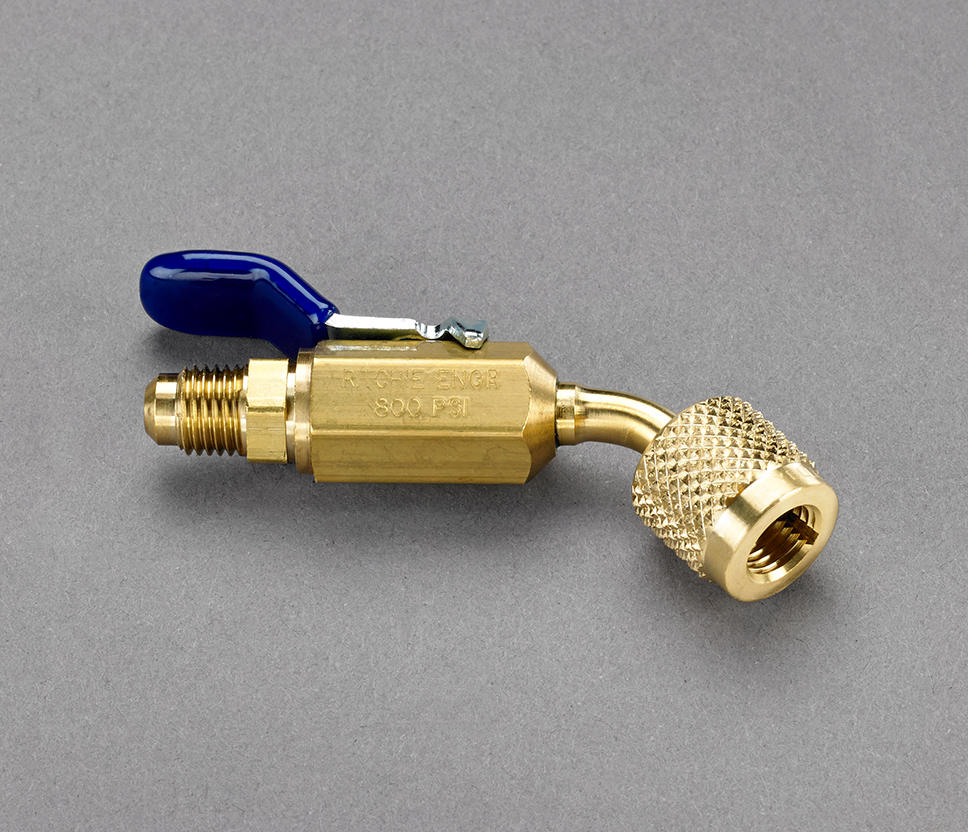 Yellow Jacket 93842 Compact Ball Valve Adapter, 1/4" Nominal Size, Flare, 1/4" Male SAE Flare, 1/4" Female SAE Flare, 800 PSI (Max Working), 4,000 PSI (Burst) Pressure Rating, Brass, Brass/Bronze (Body), Blue (Handle)