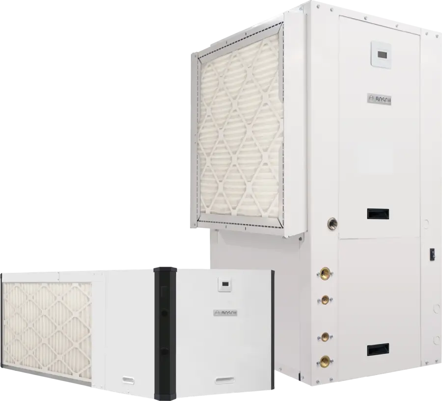 Bosch Greensource SM Rev A/B SM060-1VTC-FLTADB-XMGXXXXXD7XXXX4XXXXSBA Water Source Heat Pump, 5 Tons, R-410A, Vertical, Upflow, Left Hand, 208/230 V, 15.35 EER (WLHP), 24 EER (GWHP), 18.6 EER (GLHP), 1" FPT Connection, 1-Phase