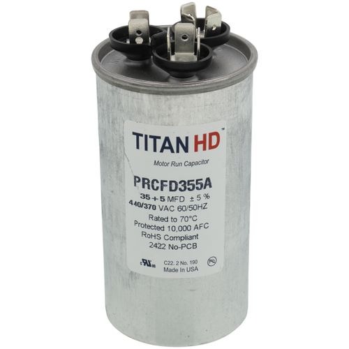 DiversiTech® PRCFD Series PRCFD355A Motor Dual Run Capacitor, MFD Rating: 35+5 uF, 440 V, Round, 2 in Dia, 2.88 in H