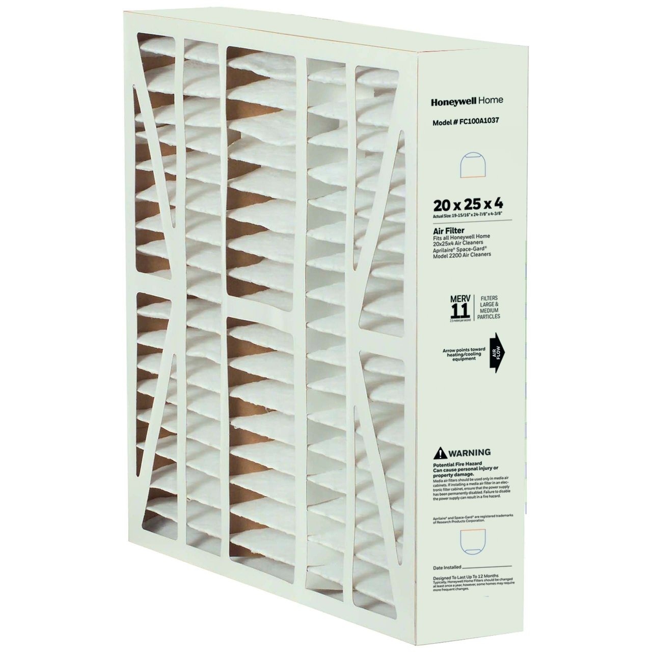 Honeywell Home FC100A1037/U Media 20X25X4IN Replacement Filter MERV11