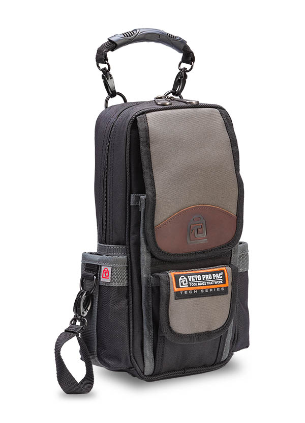 Veto Pro Pac Tech Series VPP10021 Tall Meter/Tool Pouch, 12 (8 Inside Vertical Tool, 2 Outside Vertical Tool, 2 Meter) Pockets, 15 lbs (Max Payload), 190 Cu In (Internal Volume) Capacity, 600 PVC Impregnated Denier Nylon (Body), 1200 PVC Impregnated Denier Nylon (Tool Pockets), Durable Leather (Trim Panels), 13" Height, 8" Width, 3.5" Depth, Zipper (Heavy Duty Plastic Coil)