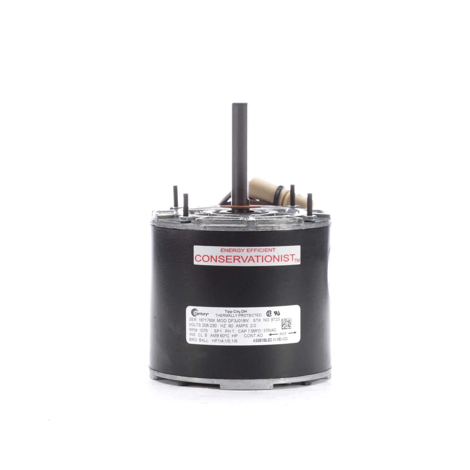 DiversiTech 9723 Condenser Fan Motor, 1/4 HP, 1/5 HP, 1/6 HP, 208/230 V, 1,075 RPM, 1 Speed, 1 Phase, Multi-Position, Extended Studs, TEAO