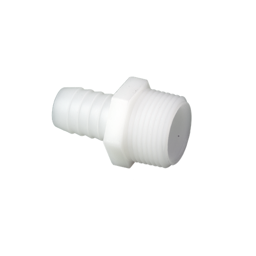 DiversiTech 701-014B Nylon Male Adapter, Barb x MPT, 5/8" Connection Size 1, 3/4" Connection Size 2, Nylon, For Use With Water Lines, Condensate Lines, Oils, Gasoline, Organic Solvents, Cold Water, Hot Water, Potable Water, Vinyl Tubing, Plastic Tubing, White