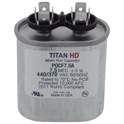 DiversiTech® POCF Series POCF7.5A Motor Single Run Capacitor, MFD Rating: 7.5 uF, 440 VAC, Oval, 2.19 in H, 2 in W