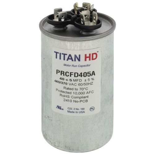 DiversiTech® PRCFD Series PRCFD405A Motor Dual Run Capacitor, MFD Rating: 40+5 uF, 440 V, Round, 2 in Dia, 3.88 in H