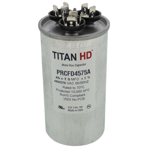 DiversiTech® PRCFD Series PRCFD4575A Motor Dual Run Capacitor, MFD Rating: 45+7.5 uF, 440 VAC, Round, 2 in Dia, 3.88 in H