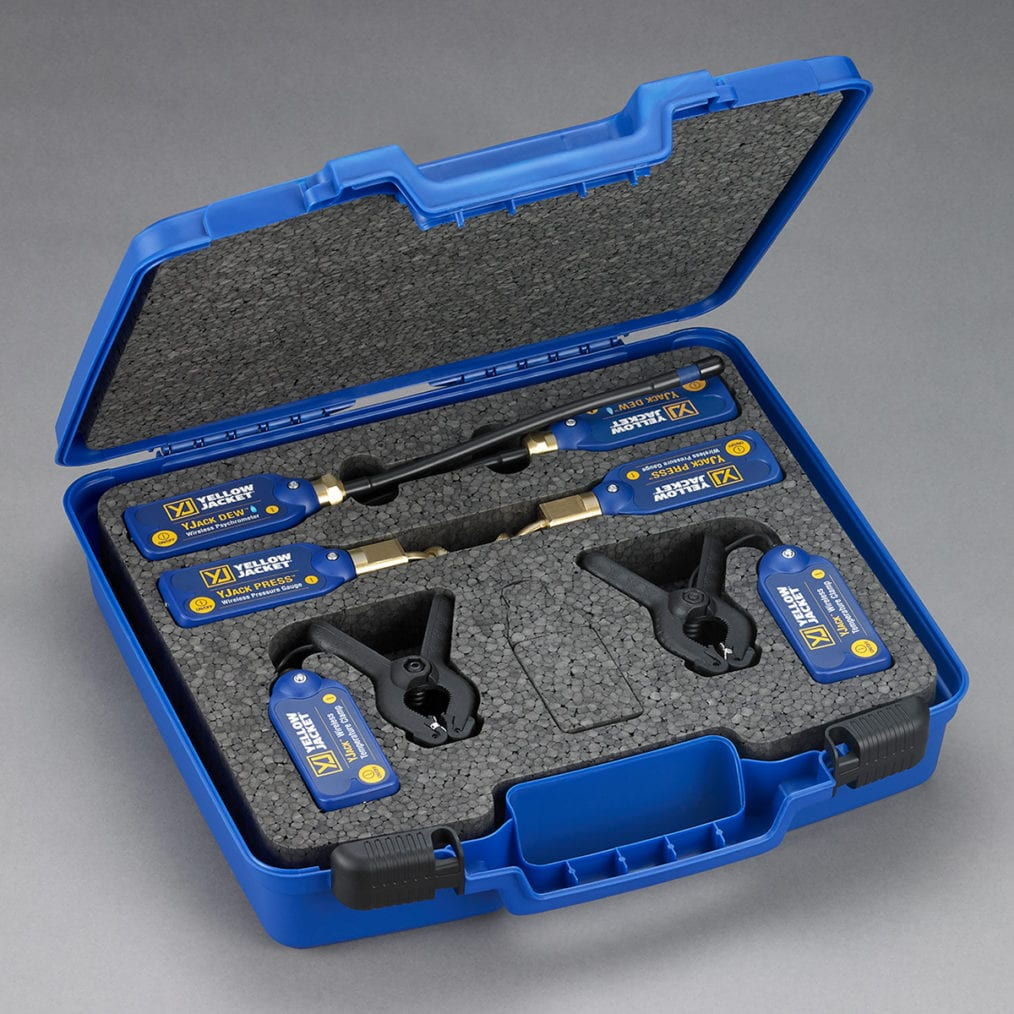 Yellow Jacket YJACK 67073 Wireless Refrigerant Charging & Air Kit, Wireless Probe Kit, 0 PSI - 739.7 PSI (Yjack Press Gauge), AAA Battery, Wireless Probes (Plastic), Hard Case, Yellow, Black, Blue