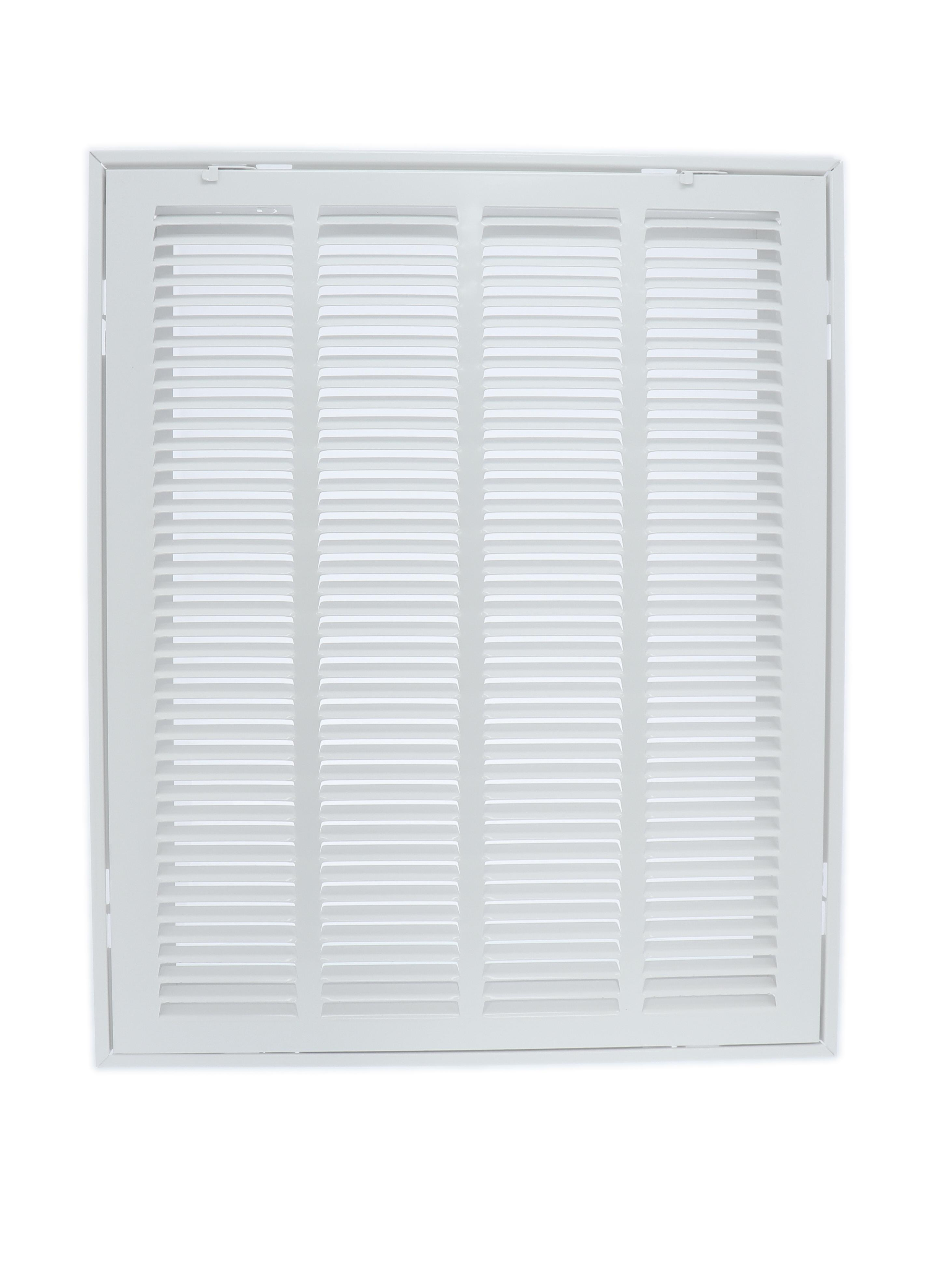 Duravent 170FF 01152424CW Return Air Filter Grille, 24" L x 24" W Duct Size, Flush Mount, 40°, Fixed Deflection Type, Steel, White, 1/2" Grille Spacing, 1,032 CFM (At 400 FPM Face Velocity)