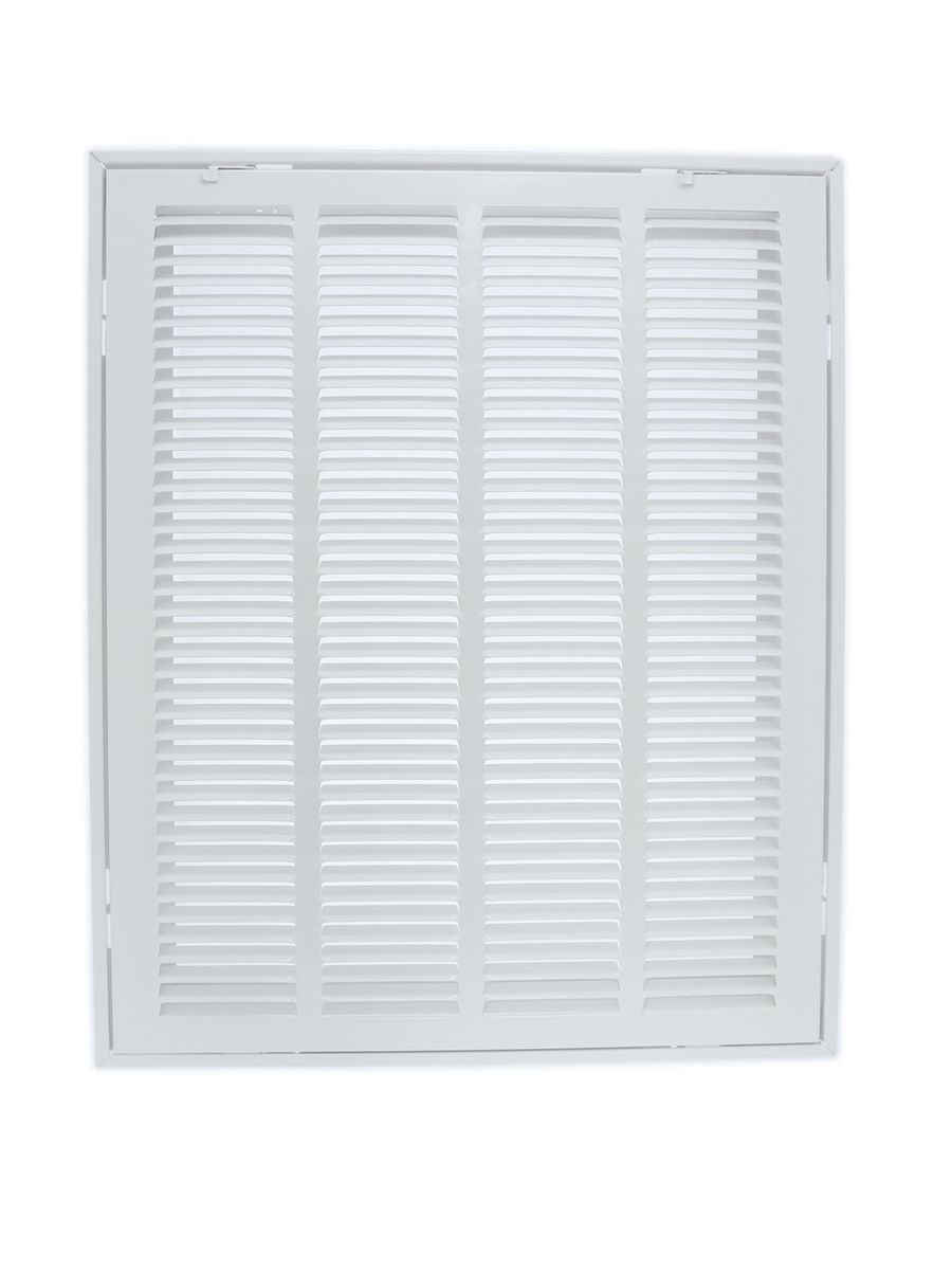 Duravent 170FF 01152416CW Stamped Face Filter Grille, 24" L x 16" W Duct Size, Flush Mount, 40°, Fixed Deflection Type, Steel, White, White Enamel, 1/2" Grille Spacing