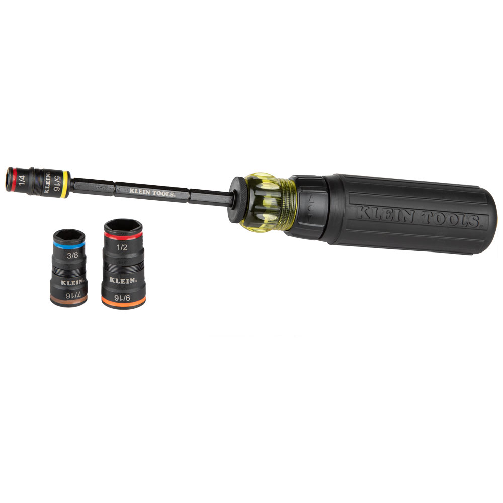 Klein Tools 7-in-1 Impact Rated Flip Socket Set 32910RCHT 7-in-1 Impact Flip Socket with Ratcheting Handle, 1/4 Inch Drive Size, SAE, 1/4", 5/16", 3/8", 7/16", 1/2", 9/16" Socket Size, 6 Pcs, Impact Rated, Hex, 6 Points
