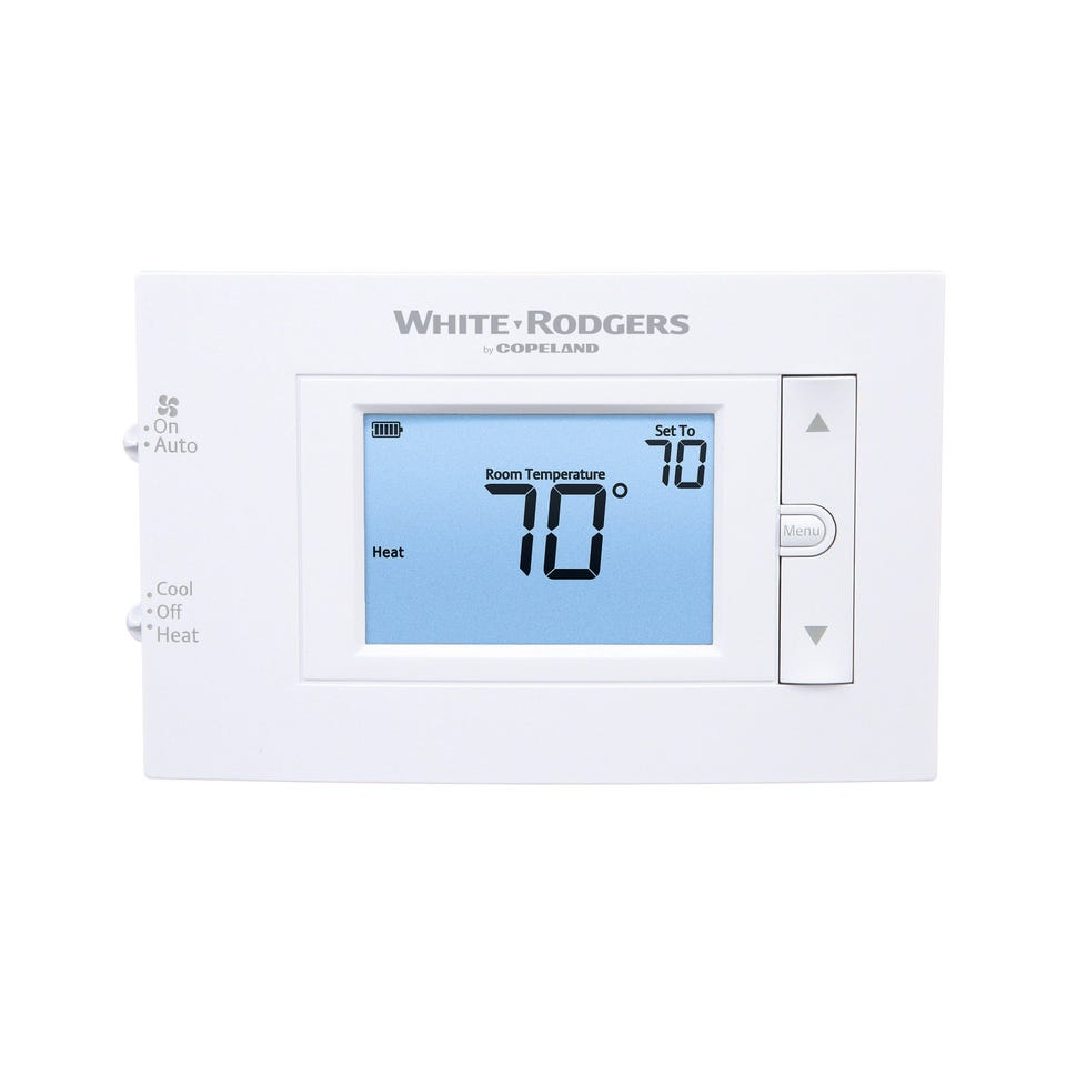 White Rodgers 80 Series 1F83C-11NP Non-Programmable Thermostat, 1 H / 1 C, Screw Terminal, 20-30 VAC (Hardwire), mV-30 VAC (Battery), Dual Powered, Manual Changeover, LCD, 45-99 Â°F Temperature Settings