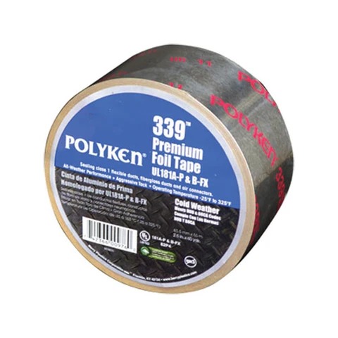 Polyken® 1087636 Premium Cold Weather Tape, 2-1/2 in W, 55 m L, 4.8 mil Thick, Aluminum Foil/Kraft Paper, Silver