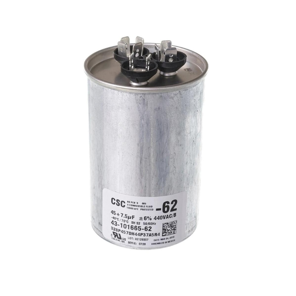 PROTECH™ 43-101665-62 Run Capacitor, MFD Rating: 45+7.5 uF, 440 VAC, Round, 2-5/8 in Dia