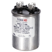 TITAN HD® PRCF7.5A Run Capacitor, 7.5 uF MFD, 370/440 V, Round, 2.1 in Dia, 3-1/4 in H, Aluminum, 2.1 in W, 50/60 Hz