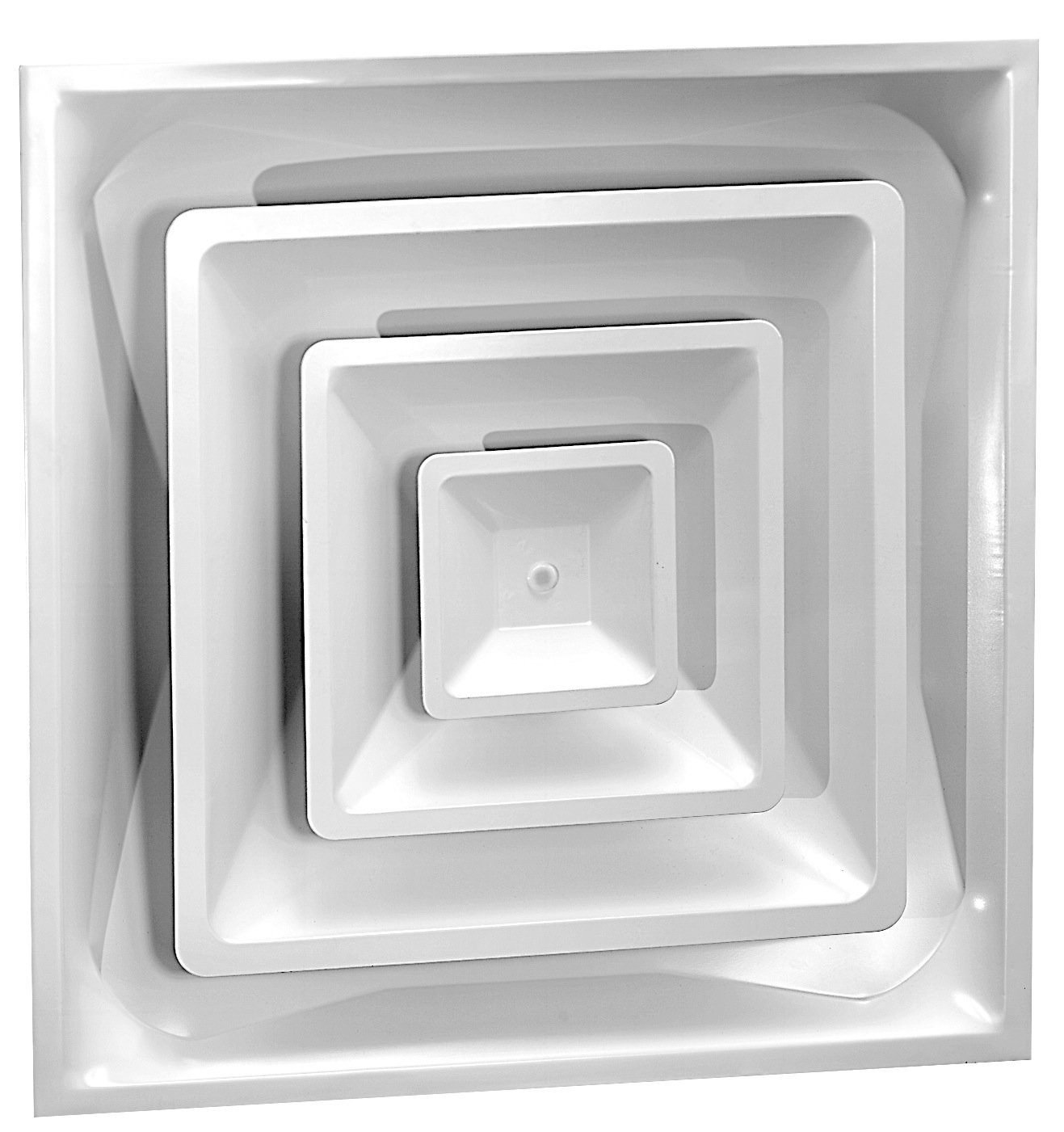 Duravent Airmate 1300 03980010CW 3-Cone T-Bar Diffuser, 24" x 24" Size, 10" Duct Size, 3-Cone Deflection Type, Steel, Bright White, White, 5-3/4" Height