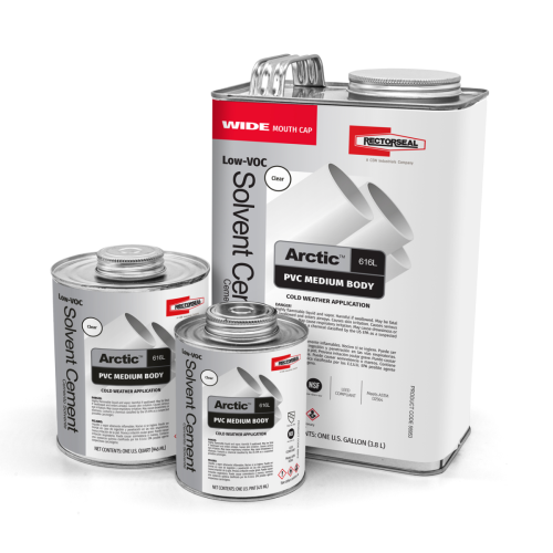 RectorSeal Arctic 616L 55948 PVC Solvent Cement, PVC, PVC (Pipe/Socket Fittings, Up To 6" Sch 40, Up To 1-1/4" Sch 80), 1 Qt Net Content, Medium Body Viscosity, Fast Set Setting Time, 0-120 Â°F, 510 g/L VOC Content