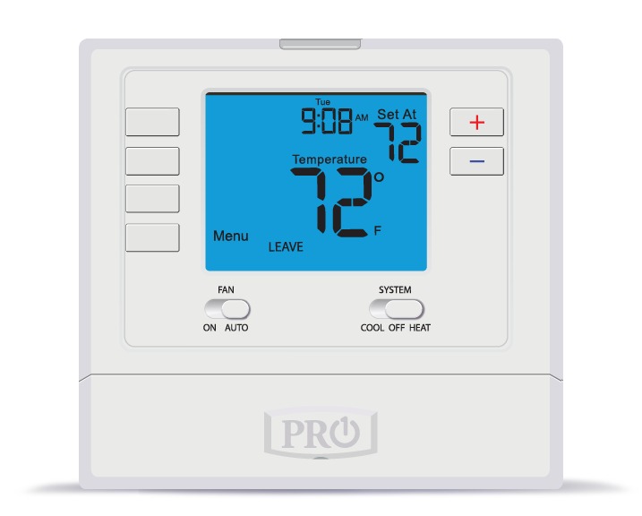 PRO1® T705 Programmable Thermostat, 18 to 30 V, 1H/1C-Stage, Battery, Hardwired, AA Alkaline, Blue Backlight Display