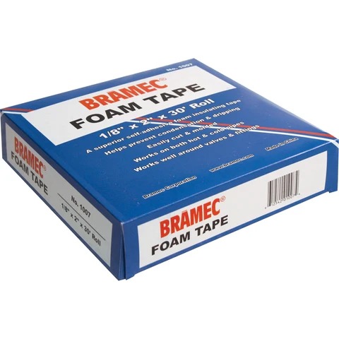 BRAMEC® 1007 Foam Tape, 1/8 in Thick, 2 in W, 30 ft L, Black