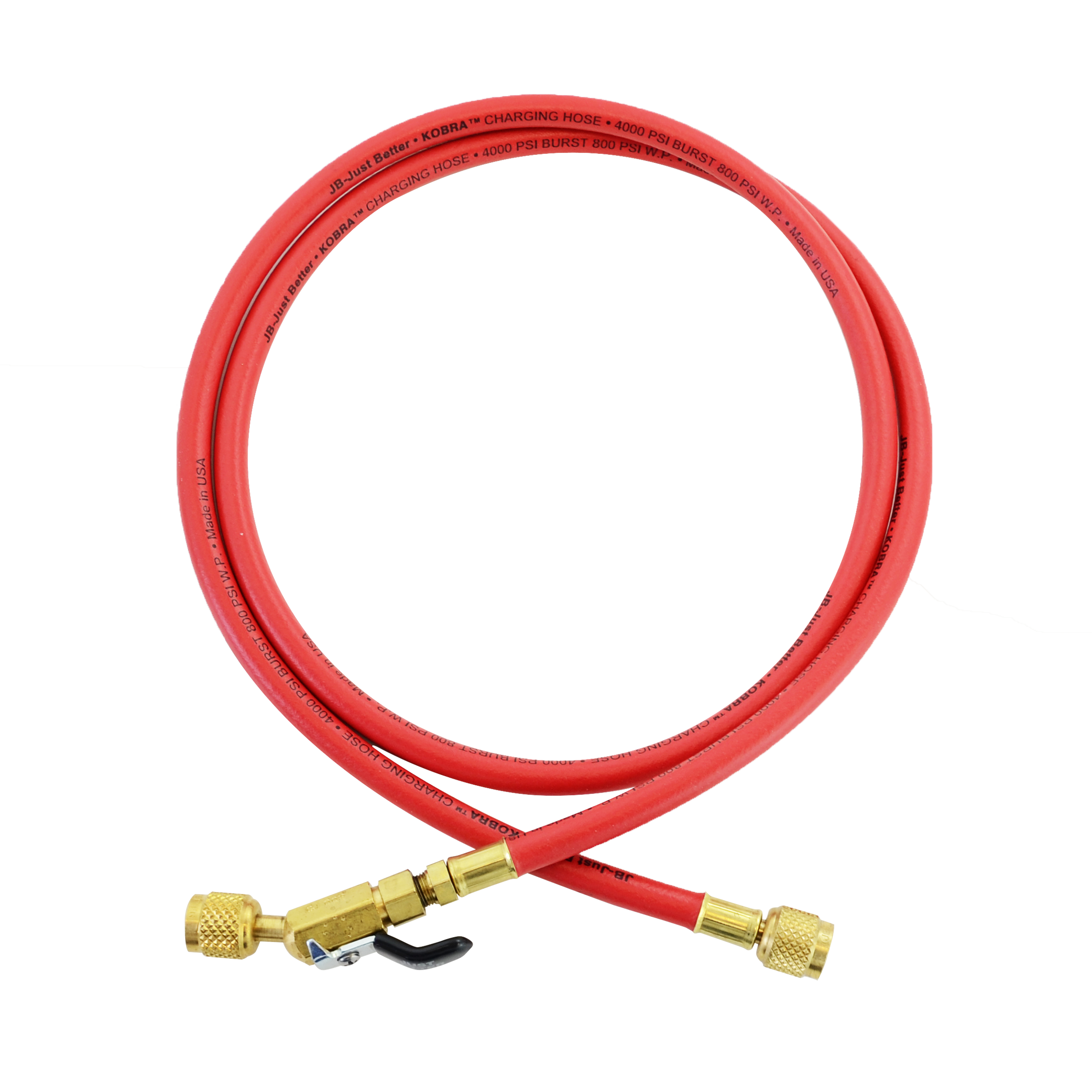 JB Industries CLBV Series KOBRA CLBV-60R Ball Valve Hose, Ball Valve, 1/4" x 1/4" Connection Size, 60" Length, 1 Hoses, 800 PSI (Working), 4,000 PSI (Burst), Brass, Kevlar (Lining), Nitrile (Cover)