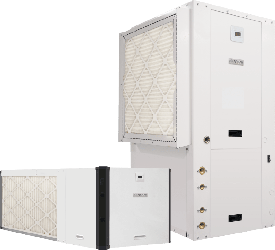 Bosch Greensource SM Rev A/B SM036-1VTN-FLTADB-XMGXXXXXD7XXXX4XXXXSBA Water Source Heat Pump, 3 Tons, R-410A, Vertical, Upflow, Left Hand, 208/230 V, 19.0 EER (WLHP), 28.0 EER (GWHP), 22.0 EER (GLHP), FPT, Swivel Connection, 1-Phase