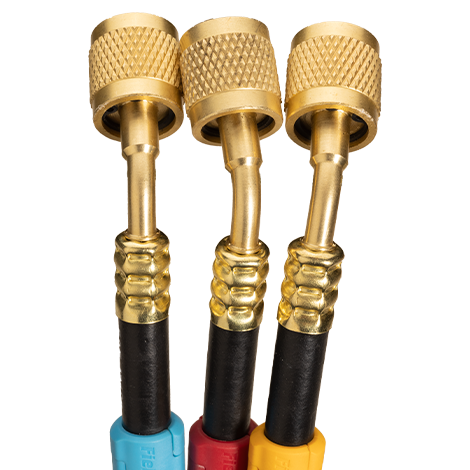 Fieldpiece Instruments HR3 Series Low Loss Valve Hose Set, 1/4" Female Flare, Low Loss Valve, All Common Refrigerants (CFC, HCFC, HFC, HFO), 60" Length, 3 Hoses, 800 PSI (Working), 4,000 PSI (Burst), -20-200 Â°F, Brass (Fittings), Rubber/Plastic/Nylon/Polyester (Hose)