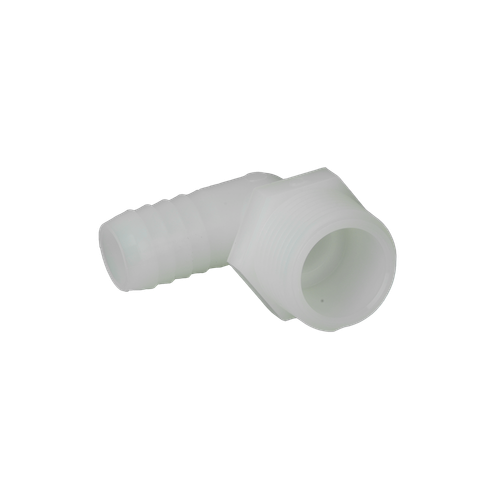 DiversiTech 701-028B Nylon Elbow Adapter, Elbow, Barb x MPT, 5/8" Connection Size 1, 3/4" Connection Size 2, Nylon, Domestic, For Use With Oils, Gasoline, Organic Solvents, Cold Water, Hot Water