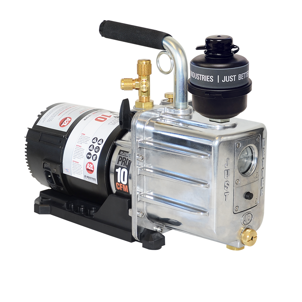 JB Industries PLATINUM PRO DV-285DC Vacuum Pump, 10 CFM, 15 Microns Maximum Vacuum, 1/2 HP, 115 V / 230 V, DC, 1/2" x 1/4" x 3/8" Connection Size, 5-15P Plug Type