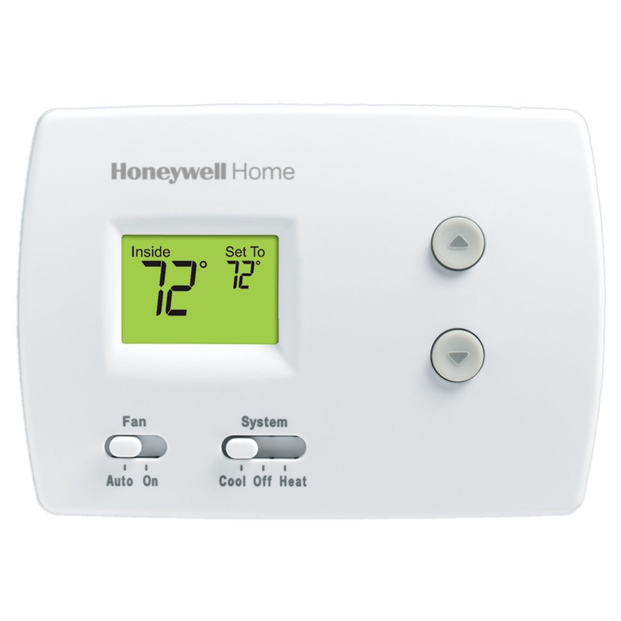 Resideo PRO 3000 TH3110D1008-2823 Non-Programmable Thermostat, 1 H / 1 C, Terminals (R, RC, C, W, O/B, Y, G) Via UWP Mounting System, 20-30 VAC, 750 Mvdc, Dual Powered, Manual Changeover, LCD, 40-90 Â°F (Heat); 50-99 Â°F (Cool) Temperature Settings