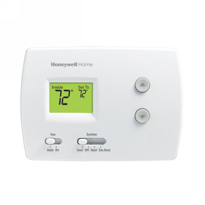 Resideo PRO 3000 TH3210D1004 Non-Programmable Thermostat, 2 H / 1 C (Heat Pump), Screw Terminal, 20-30 VAC, 750 Mvdc, Dual Powered, Manual Changeover, LCD, 40-90 Â°F (Heat); 50-99 Â°F (Cool) Temperature Settings
