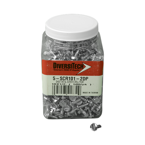DiversiTech 5-SCR101-2 Sheet Metal Screw, #10, 1/2" Overall Length, Taper Point, Hex/Slotted, 5/16" Drive Size, Hex Washer Slotted, Heat Treated Steel