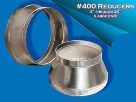 M&M Manufacturing #400 DucTite 400-98 Duct Reducer, 9" x 8" Fitting Size, 30 Ga, Round To Round, ASTM-A653 CS B Galvanized Steel, Galvanized, Domestic, Silver