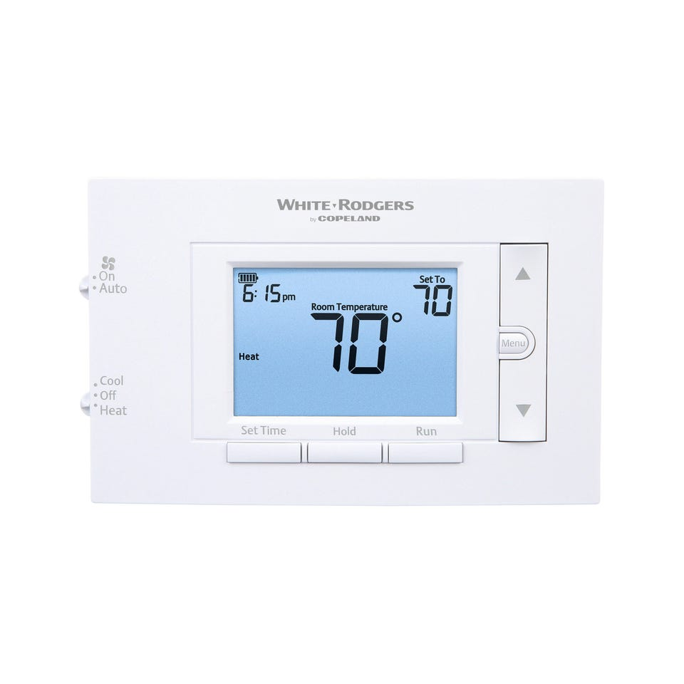 White Rodgers 80 Series 1F83C-11PR Programmable Thermostat, 7 Day, 5-1-1 Day, 5-2 Day Or Non-Programmable Programmability, 1 H / 1 C, Manual, Horizontal, Wired / Lead Wires, Battery, 20-30 VAC (Hardwire), mV-30 VAC (Battery), Dual Powered