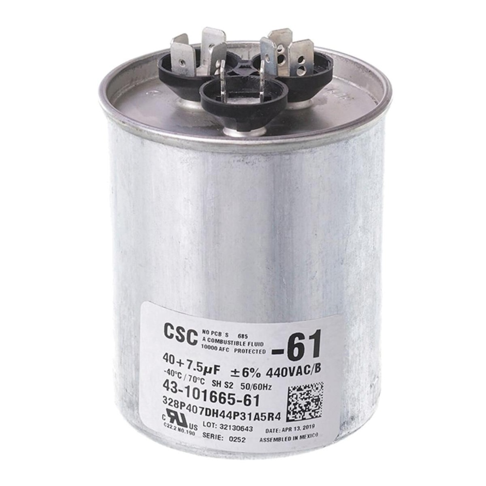 PROTECH™ 43-101665-61 Run Capacitor, MFD Rating: 40+7.5 uF, 440 VAC, Round, 2-5/8 in Dia