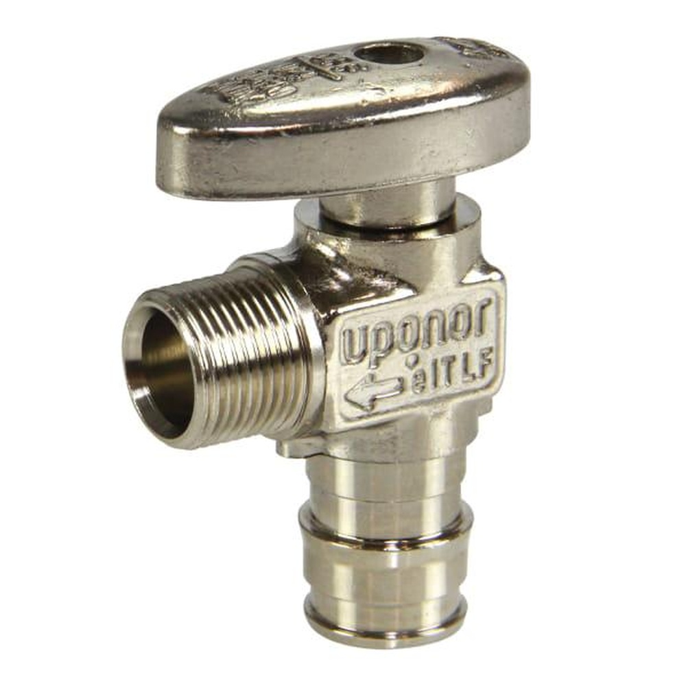 Uponor LF5855038 Angle Stop Valve, 1/2 x 3/8 in Nominal, PEX x Compression, Quarter-Turn Handle Actuator, 145 psi