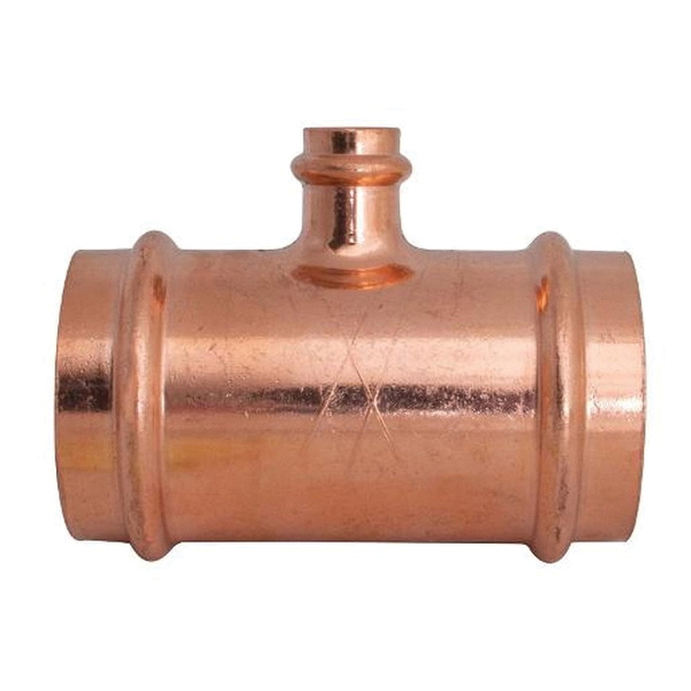 WOLVERINE BRASS® 99726 Press Tee, 3/4 in Copper x 3/4 in Copper x 1/2 in Copper, Copper