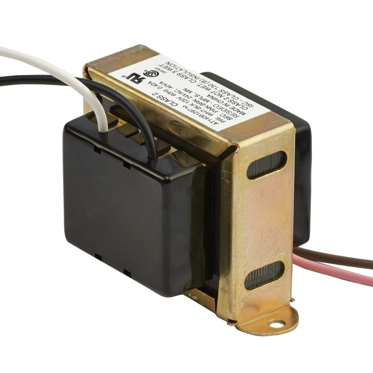 Resideo AT140 AT140B1214/U Transformer, 40 VA, 120 VAC, 208 VAC, 240 VAC Primary Voltage, 24 VAC (At 40 VA), 27 VAC (Open Circuit), 1, Wired / Lead Wires (Primary, Secondary), Foot Mount, 1-11/16" H x 3-1/2" W x 1-3/4" D Dimensions