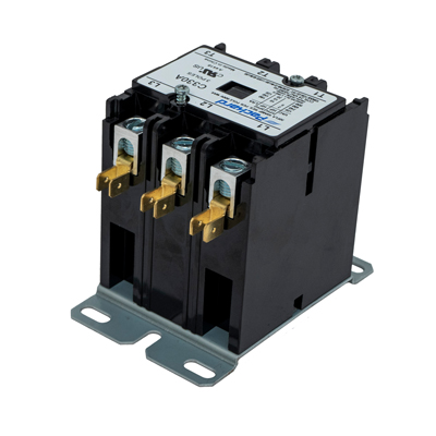 Packard C340A Definite Purpose Contactor, 3 Pole, 40 A (Inductive, 600 VAC), 50 A (Resistive, 600 VAC) Contact Rating, 24 VAC, 600 VAC, 240 A (240/277 V), 200 A (480 V), 160 A (600 V), Box Lug, Spade Terminal Connection Type, Foot Mount