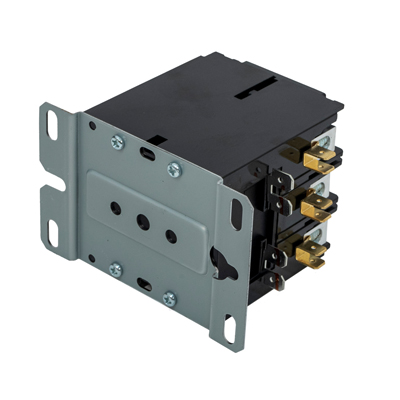 Packard C340A Definite Purpose Contactor, 3 Pole, 40 A (Inductive, 600 VAC), 50 A (Resistive, 600 VAC) Contact Rating, 24 VAC, 600 VAC, 240 A (240/277 V), 200 A (480 V), 160 A (600 V), Box Lug, Spade Terminal Connection Type, Foot Mount